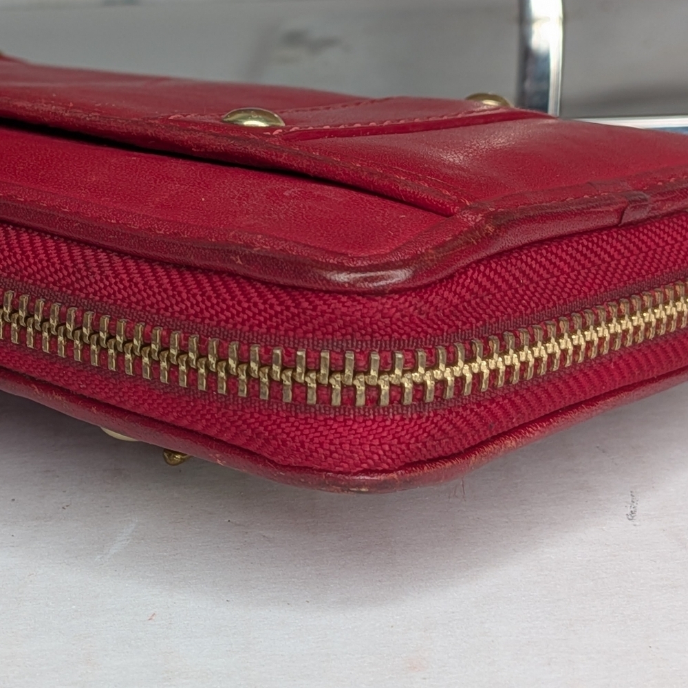 Coach Zoe Vintage Red Leather Zip Wallet Buckles Accordion Organizer EST 1941 - Picture 11 of 15